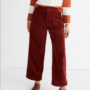 Pleated Wide-Leg Full-Length Pants in Corduroy